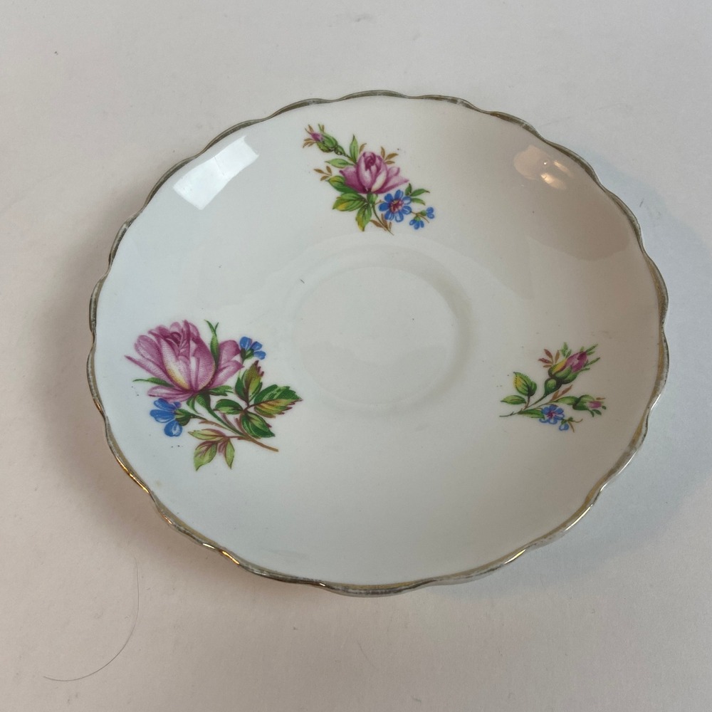 Crownford Fine Bone China Saucers Set of 2 Pink Rose Floral Made in England 5.5"